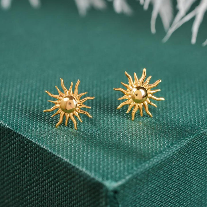925 Sterling Silver 18K Gold Plated Sunburst Studs