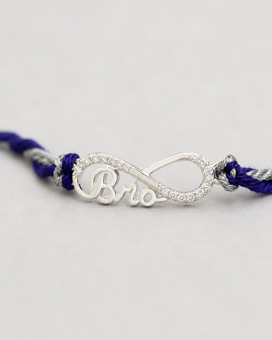 925 Pure Silver Infinity Bro Purple Thread Rakhi for Brother with Roli Chawal