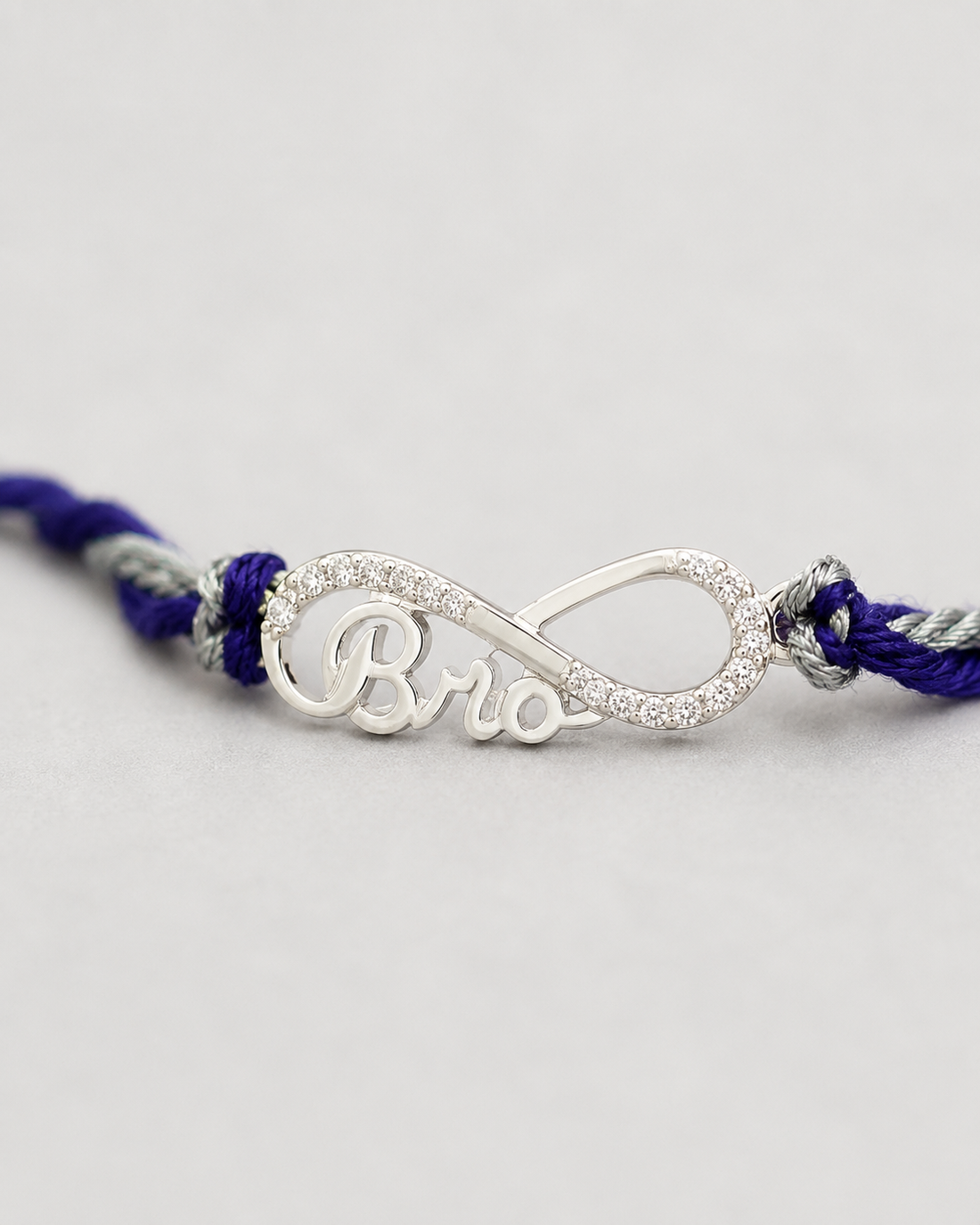 925 Pure Silver Infinity Bro Purple Thread Rakhi for Brother with Roli Chawal
