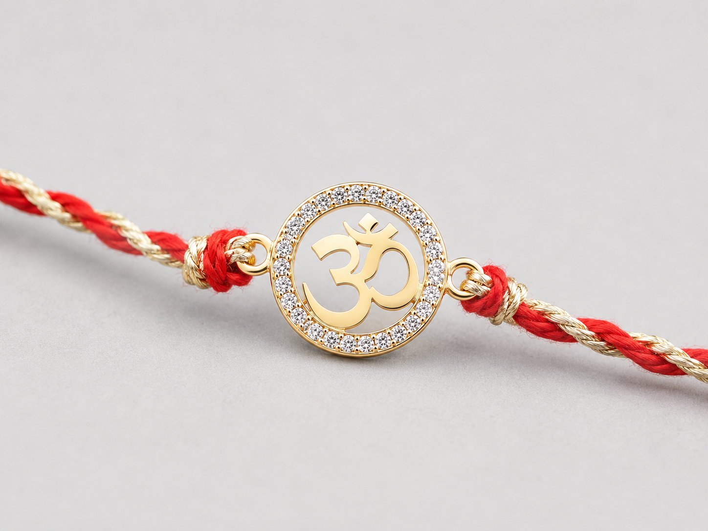 925 Silver 18K Gold Plated Om Red Thread Rakhi for Brother with Roli Chawal