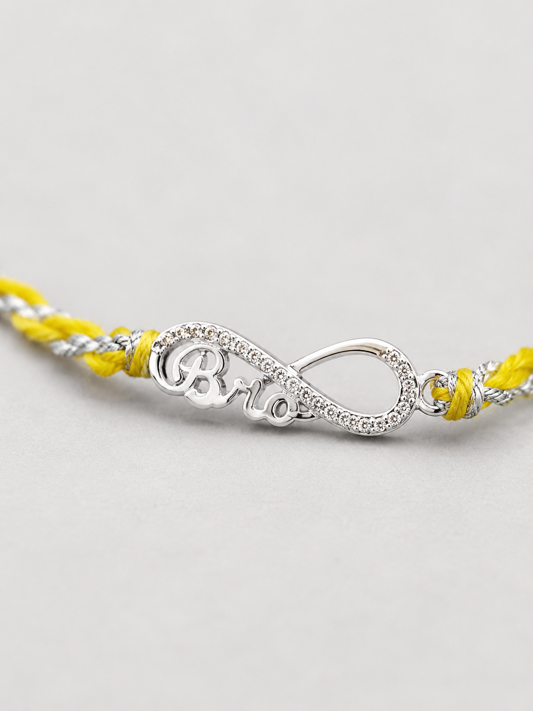 Men 925 Sterling Silver Infinity Bro Yellow Thread Rakhi with Roli Chawal