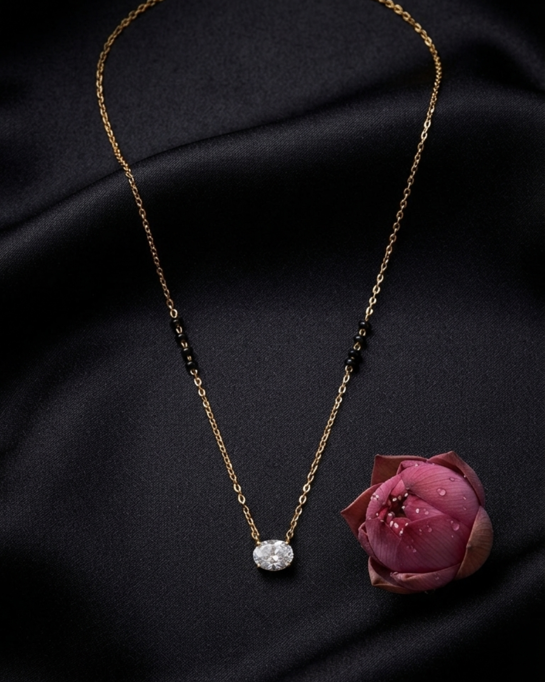 925 Sterling Silver Oval Solitaire 18K Gold Plated Mangalsutra Necklace
