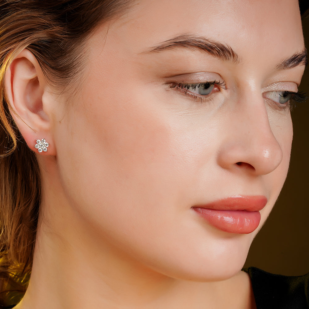925 Sterling Silver Rhodium Plated Floral Studs