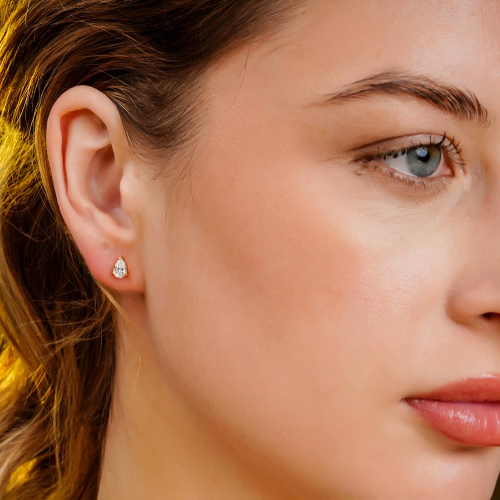 925 Sterling Silver 18K Gold Plated Solitaire Pear Studs