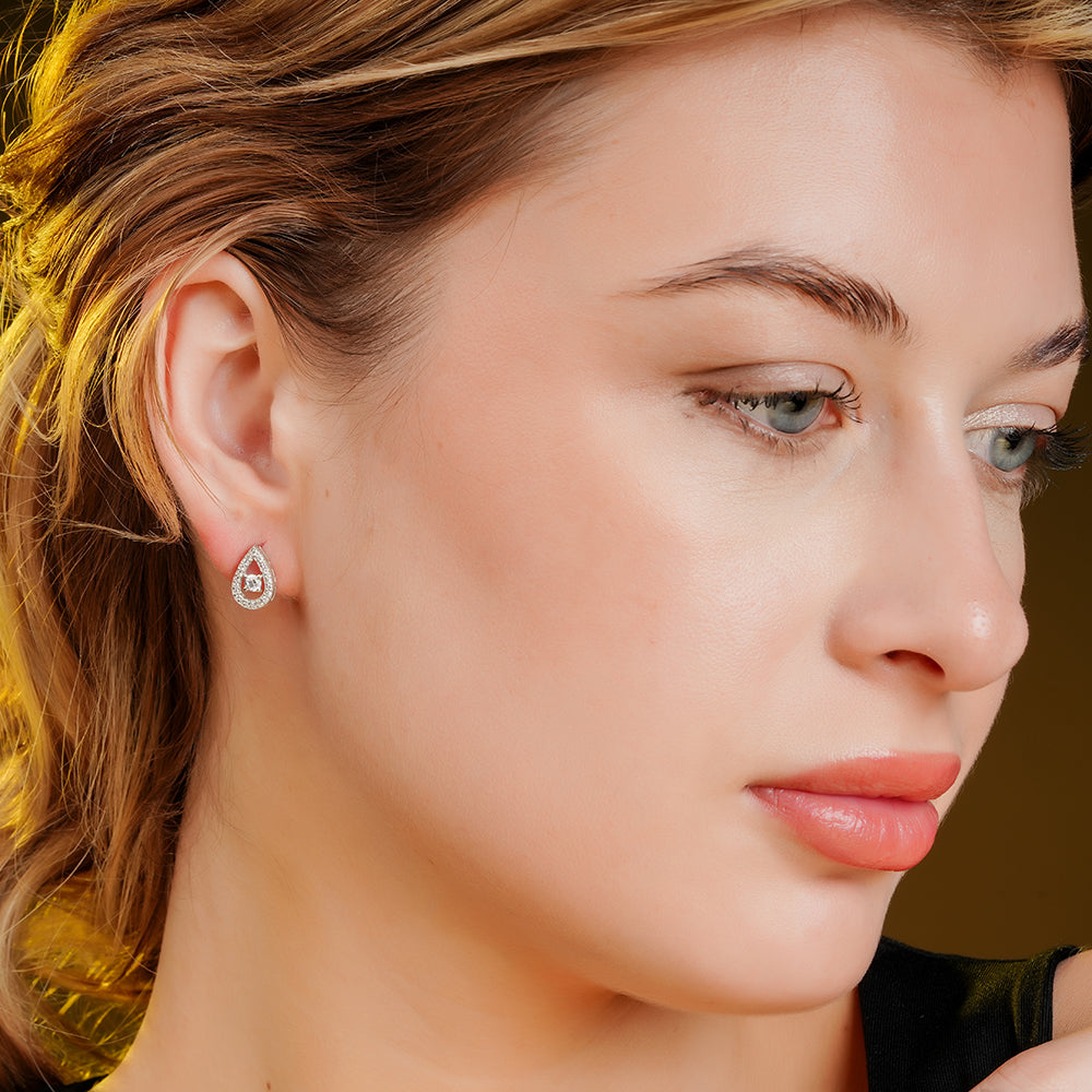 925 Sterling Silver Rhodium Plated Raindrop Studs