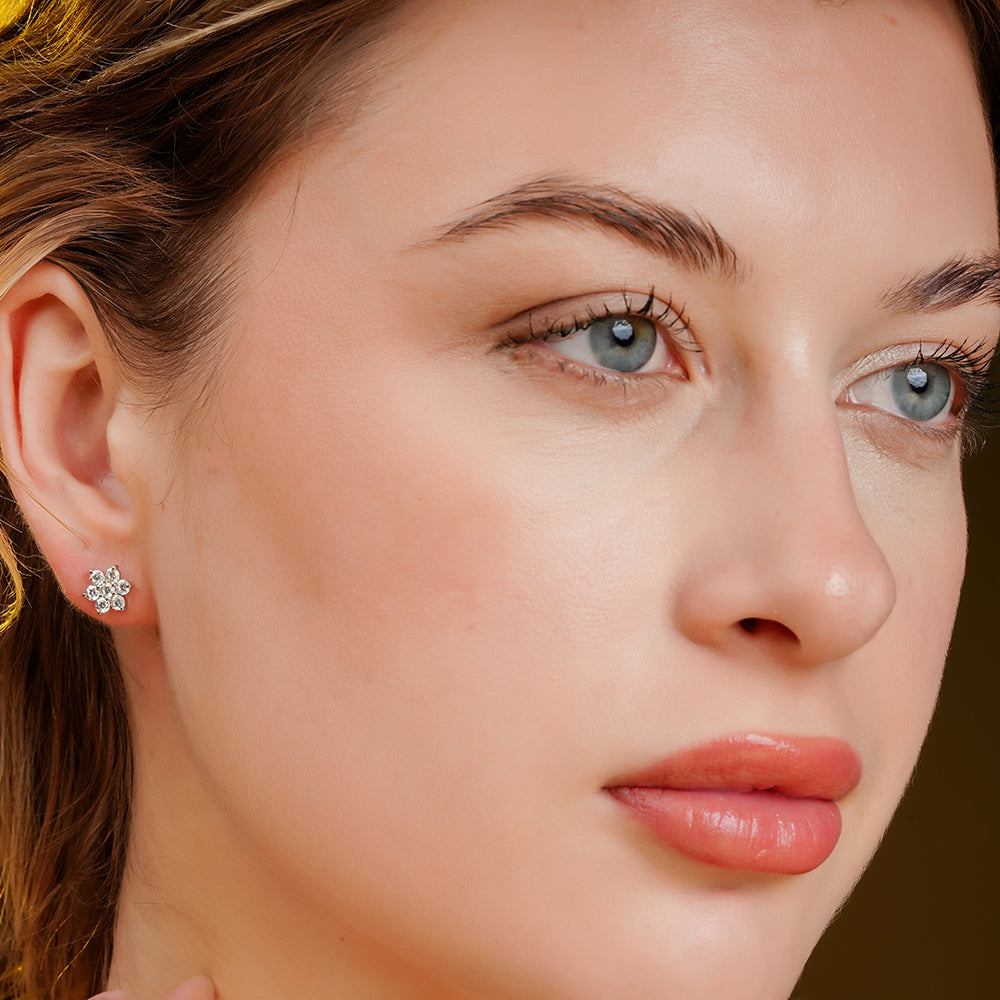 925 Sterling Silver Rhodium Plated Floral Studs