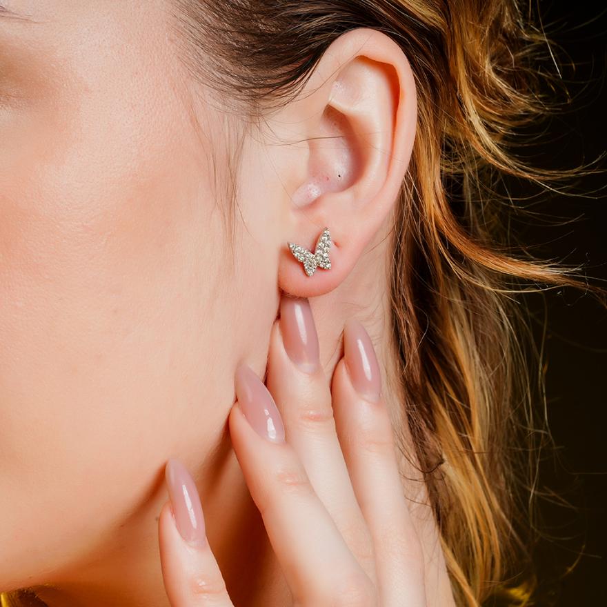 925 Sterling Silver Rhodium Plated Studded Butterfly Studs