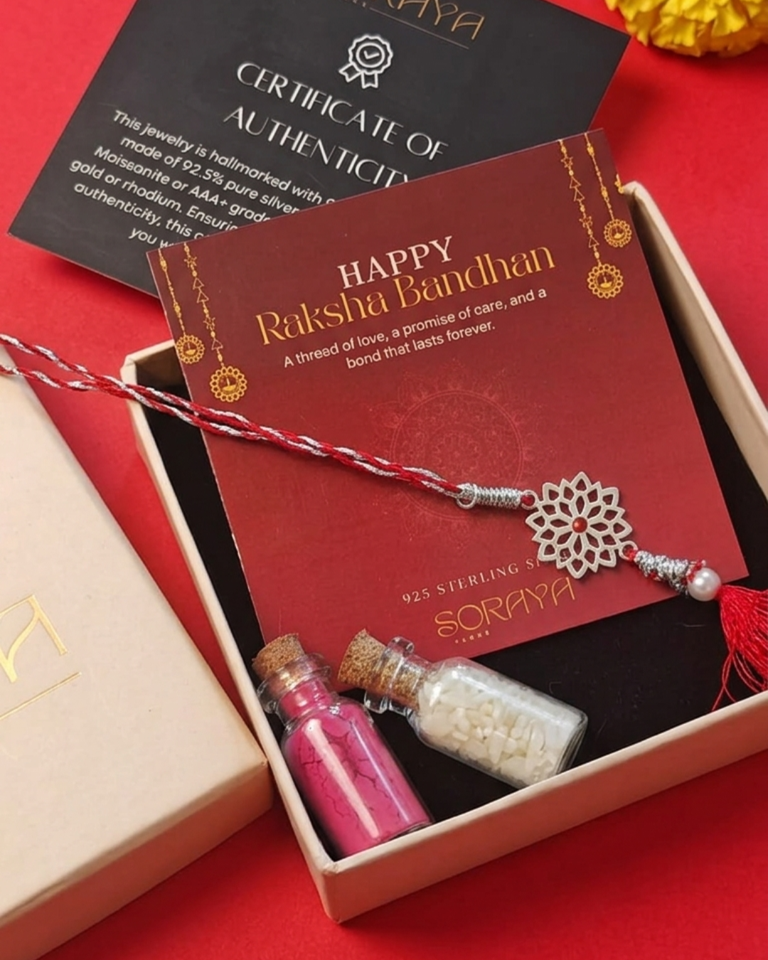925 Silver Rhodium Plated Bhaiya Bhabhi Rakhi with Roli & Chawal (Pack of 2)