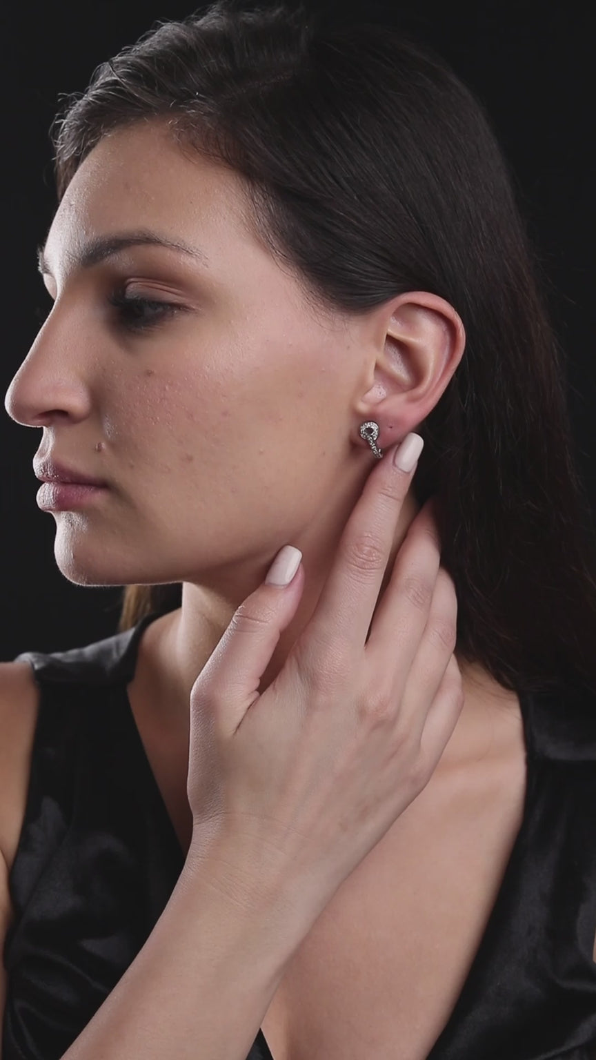 925 Sterling Silver Moissanite Diamond Rhodium-Plated Halo Semi Hoop Huggie Earrings