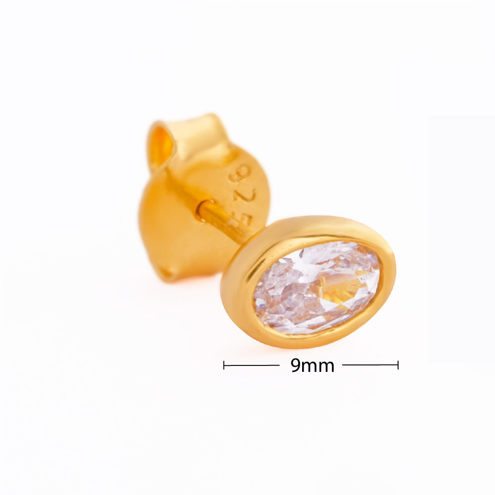 925 Sterling Silver 18K Gold Plated Aura Oval Solitaire Studs