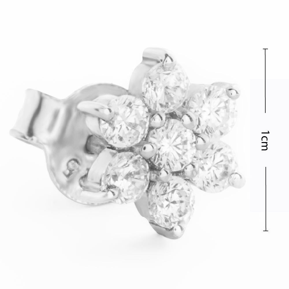 925 Sterling Silver Rhodium Plated Floral Studs