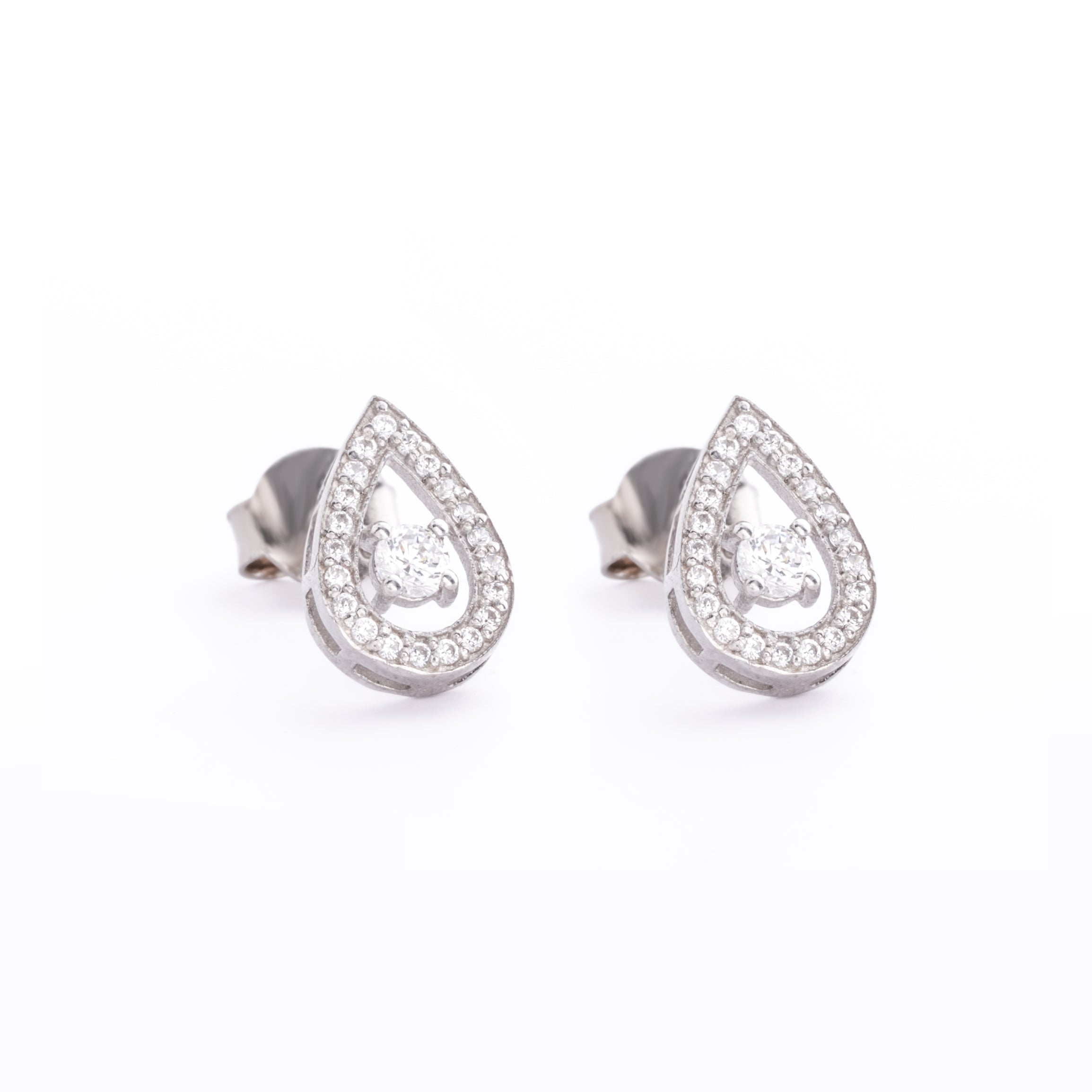 925 Sterling Silver Rhodium Plated Raindrop Studs