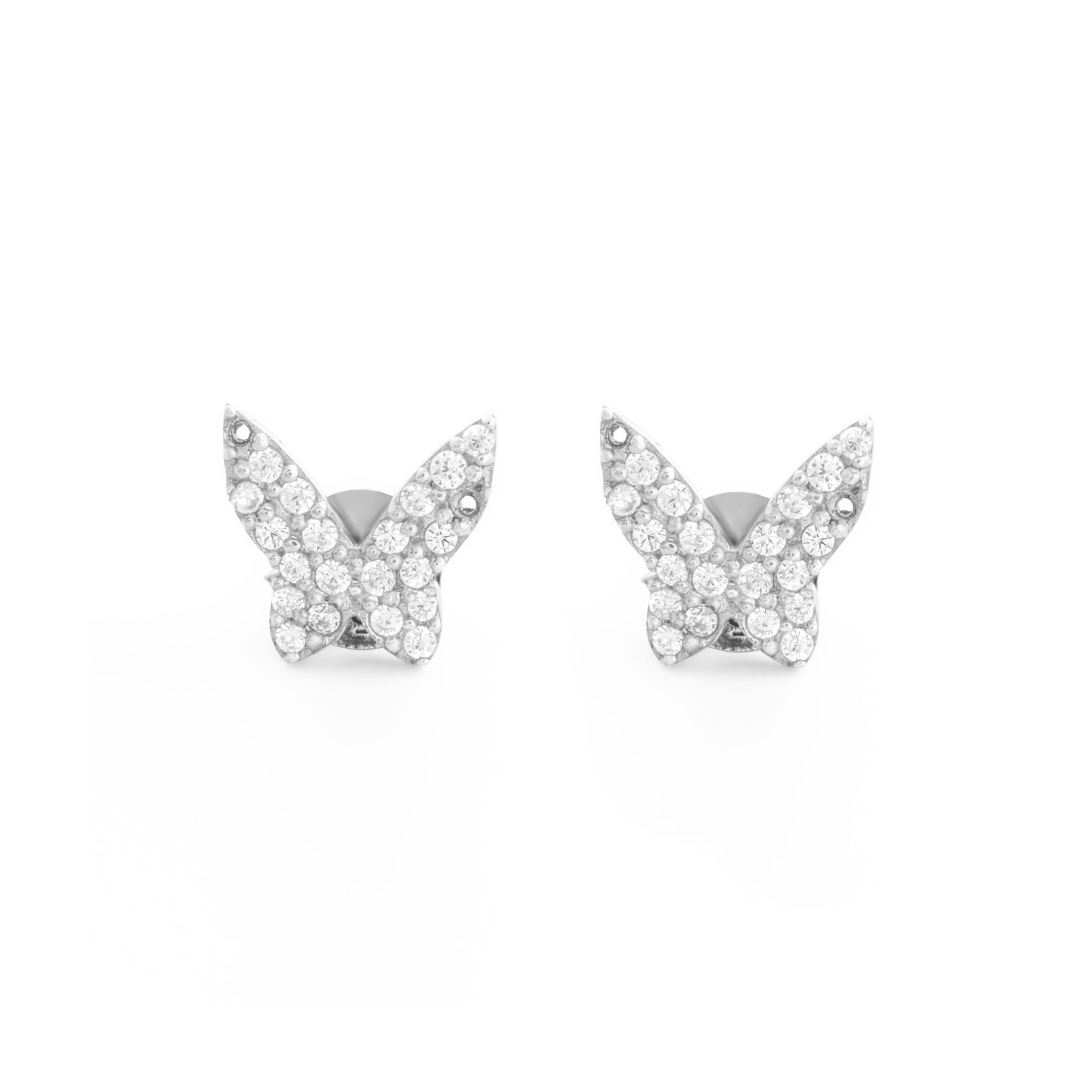 925 Sterling Silver Rhodium Plated Studded Butterfly Studs