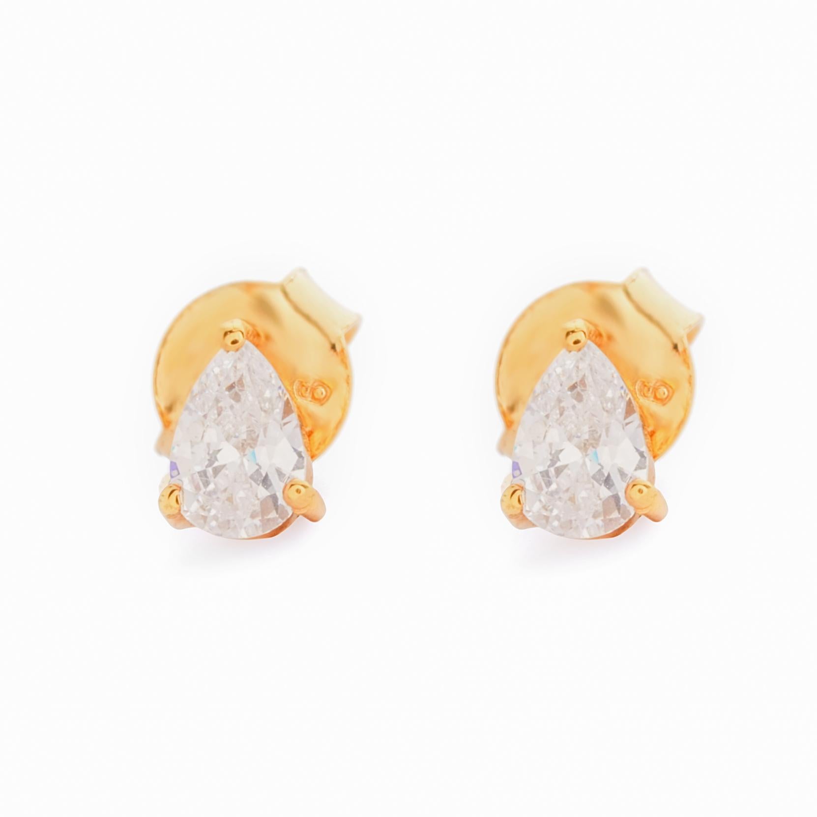 925 Sterling Silver 18K Gold Plated Solitaire Pear Studs