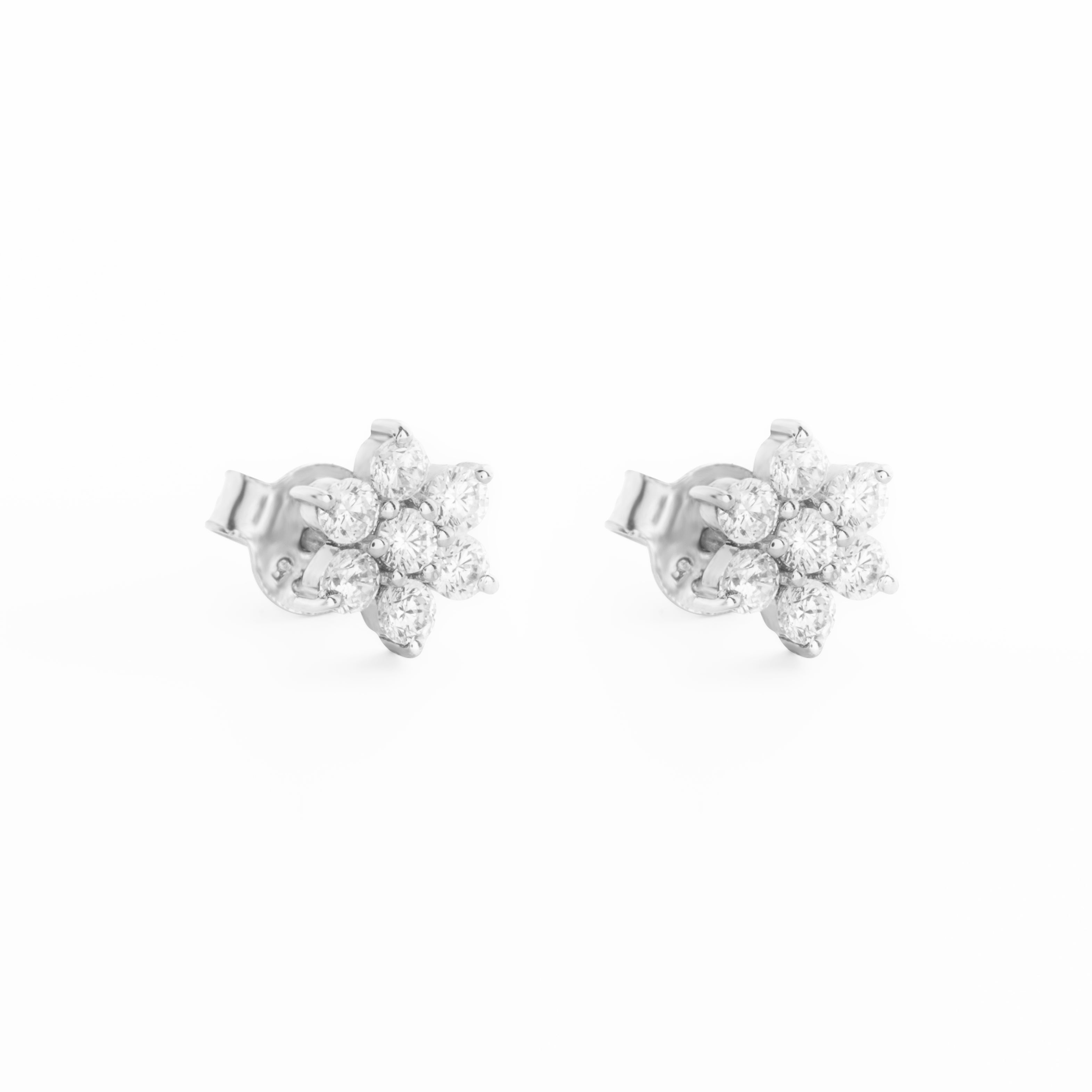 925 Sterling Silver Rhodium Plated Floral Studs